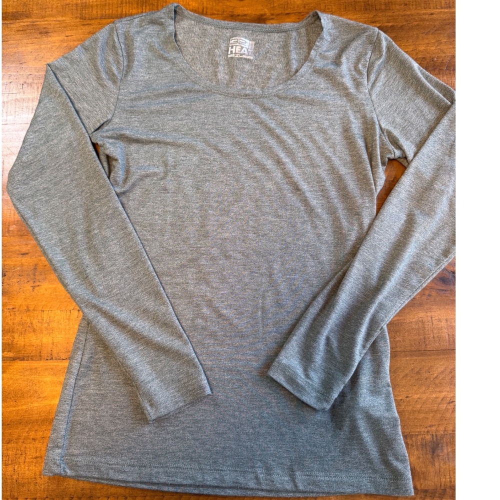 32 Degrees Heat Green Grey Long Sleeve Thermal Base Layer Scoop Neck